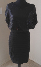 SANGRIA BRAND WOMENS SEQUINED STRTCH LITTLE BLACK DRESS SIZE 4