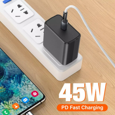 Black 45W Charger Super Fast Wall Charging USB C For Samsung Galaxy S21/S23/S22