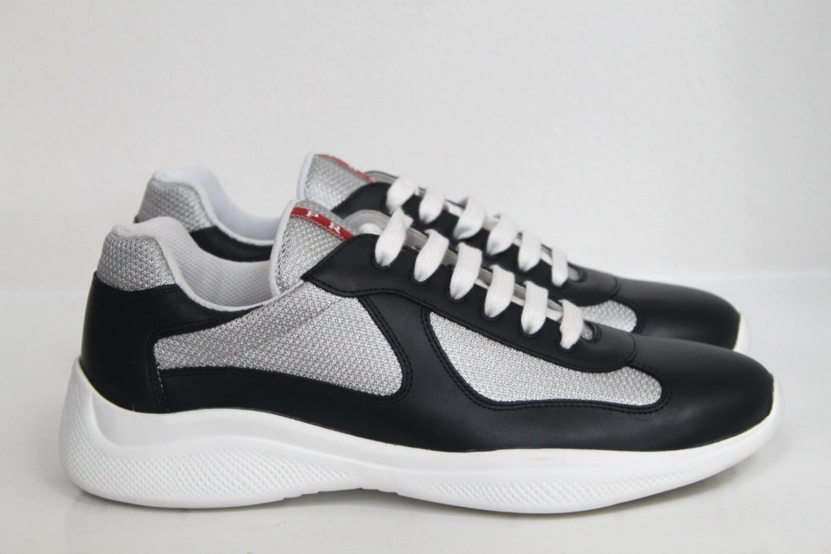 sz 10 / 9 UK PRADA America's Cup Blue Leather Soft Bike Low Top
