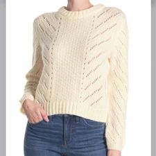 Elodie Pointelle Crewneck Knit Pullover Sweater In Ivory NEW Women's XL