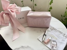 DIOR Pink Makeup Bag Cosmetic Pouch with 3 PC Beauty Set Travel Size