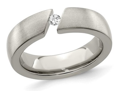 Mens 1/10 Carat (ctw) Diamond Titanium 6mm Brushed Band Ring
