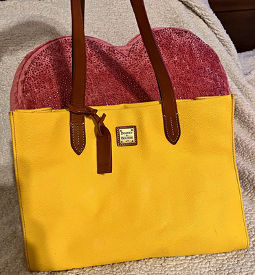 Dooney & Bourke Yellow Solid Tote, Brown Double Handles, Gold Hardware Tag
