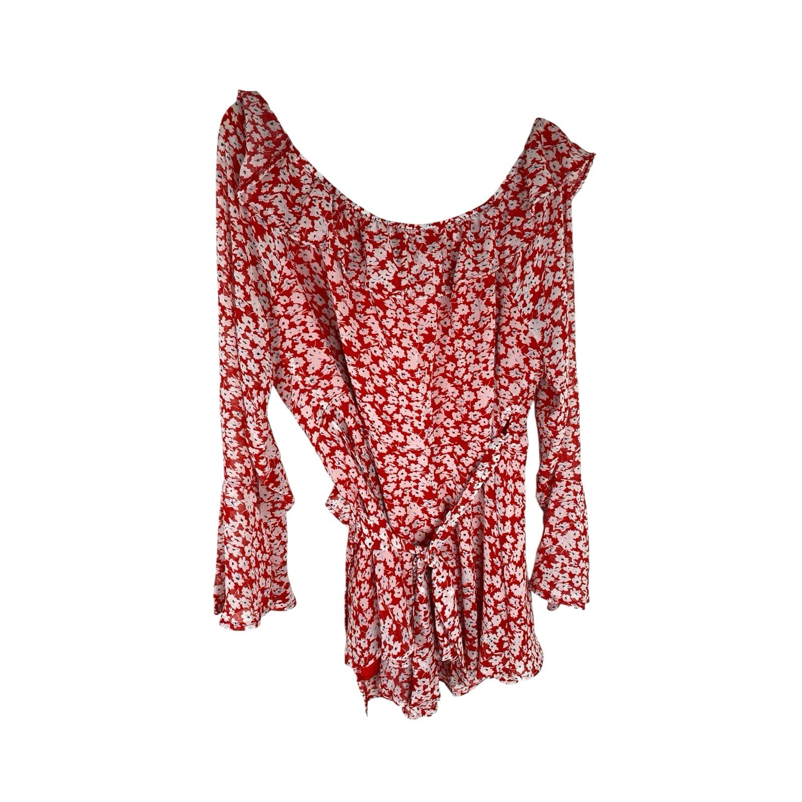 In The Style Jac Jossa Floral Wrap Blouse Top Belted Layered V-Neck Red White image 2