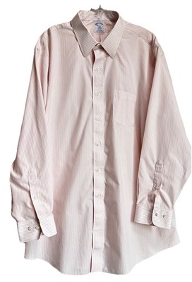 Brooks Brothers Mens 1818 Regent Shirt 18 4/5 Non Iron White Pink Stripe