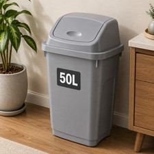 Plastic Swing Bin Durable Lightweight Waste Bin Hinged Lid Kitchen Office Home