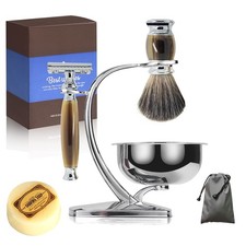 Straight Razor Shaving Kit for Men,Wet Shaving Brush and Bowl Set,Luxury Fath...