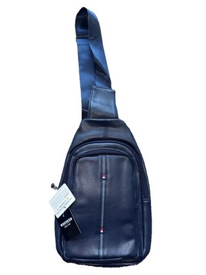 WESTEND Small Crossbody Leather Sling Bag with Adjustable Strap -Blue 2 Pockets