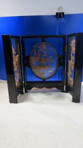 Vintage Chinese Tabletop Screen Cork Carving Art Panel 12" Black Laquer Bird Tre