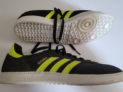 Adidas Samba Shoes. Black Neon Yellow Stripes.