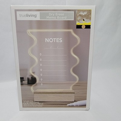TrueLiving LED Dry Erase Memo Board Wavy Acrylic Light Up Note Board Wood Base