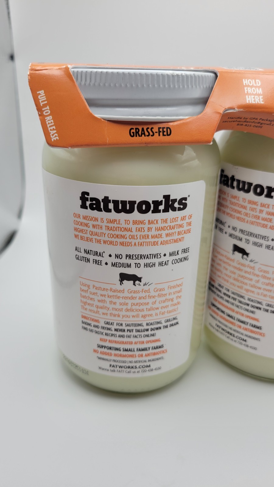 2 JARS Fatworks Pure Grass-Fed Beef Tallow 14 oz Premium ORGANIC Cooking Oil X2