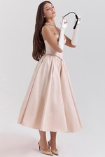 New Women's House of CB Stunning Satin Maxi Statement Skirt Peach XS