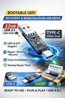 Windows 11, Recovery USB, Reinstall, Install Media, UEFI, 32GB, USB-A, Type-C