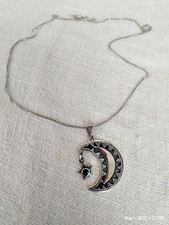 Vintage 925 Marked Crescent Moon Dangle Star Pendant Necklace