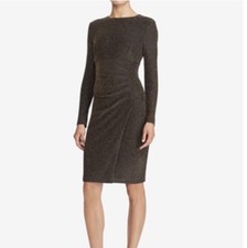 Lauren Ralph Lauren Black Gold Metallic Party Dress Ruched Women’s Size 14 NWT