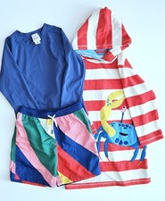 Mini Boden 6-7-8-9 Striped Hoodie Coverup Robe Swim Rash Guard Trunks Set BA1-2