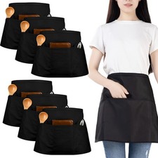 6 PCS Waterproof Waist Aprons With 3 Pockets For Men Women Waiter Waitress