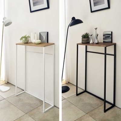 Yamazaki Konsolentisch Dielentisch Flurtisch Metall mit Holzablage 4 Haken 80cm