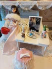 vintage barbie Doll  And  Lot W/furniture Dressing Table  An Hat Box