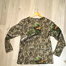 Mossy Oak Men?s Camo Long Sleeve Base Layer Top 100% Cotton Size L