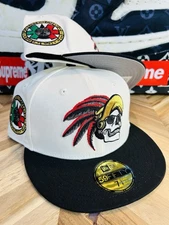 New Era Topperz Mexico Aztec Skull Chief Black Metallic Red Gold 7 3/8 Rare