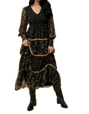 Knit & Lounge Floral Tiered Long Sleeve Midi Dress Size S