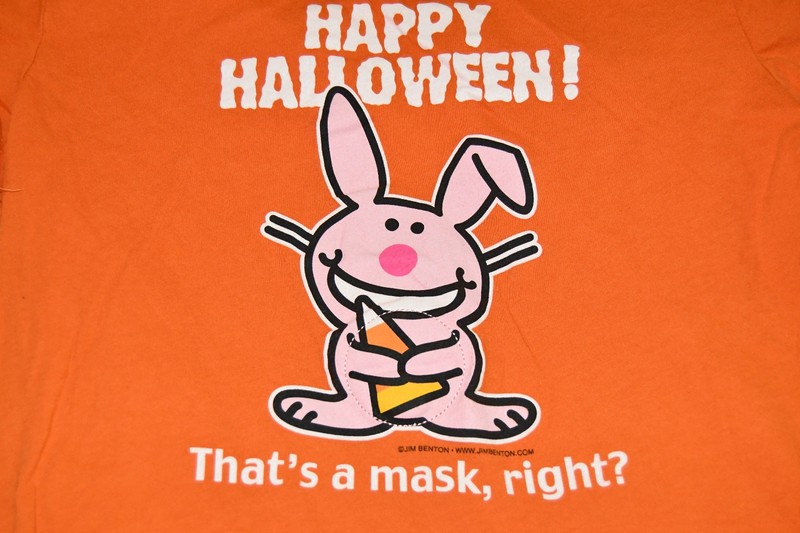 Vintage Jim Benton Shirt Graphic T Happy Halloween Rabbit That's A Mask Right