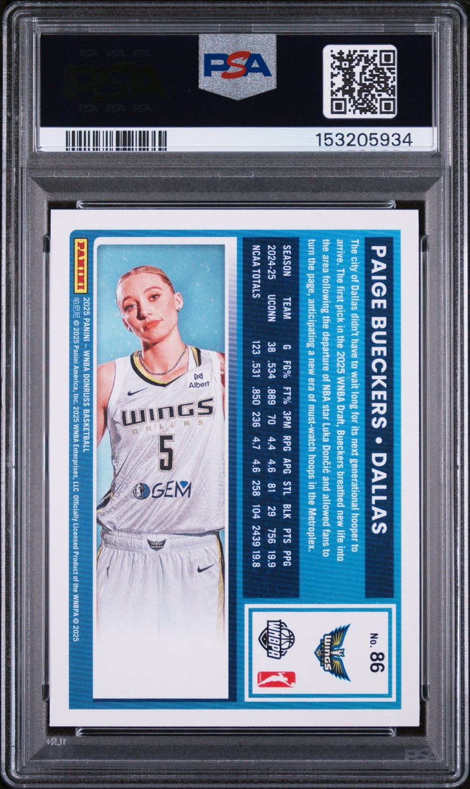 Graded 2025 Panini Donruss Paige Bueckers #86 Holo Rookie RC Card PSA 10 view 2