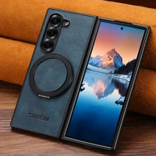 Mag Safe Leather Case w/ 360° Rotating Ring Stand For Samsung Galaxy Z Fold7 6 5