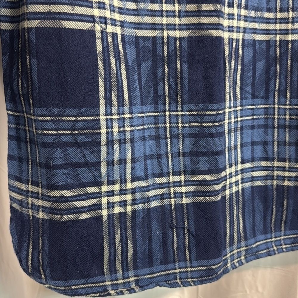 ZARA MAN 1975 Navy Blue Mens Plaid Denim Flannel Button Down Long Sleeve Shirt thumbnail 6