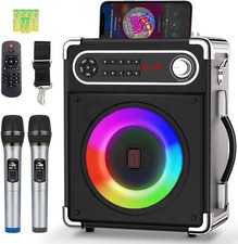 Rybozen Karaoke Machine with 2 Wireless Microphones, Portable Bluetooth 5.1