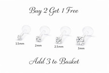 Crystal labret helix tragus bioflex ear bar conch 1.5, 2, 2.5 or 3MM PUSH FIT