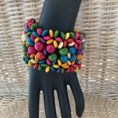 Armband  Perlen Bohemien Style Modeschmuck Holz Stretcharmband 4,5cm Breit