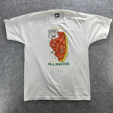 Vintage Route 66 Shirt Mens XL White Illinois Map Graphic Road Trip Tee 1993 USA