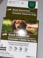 ELANCO Quad Dewormer for Small Dogs 2-25 lbs. 4 Chewable Tablets 12/2025 NEW!