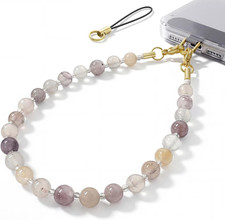 Natural Stone Phone Charm, Handmade Beaded Phone Wrist Strap with Tether Tab, Pu
