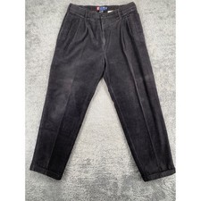 Chaps Ralph Lauren Corduroy Pants 38x34 Black Pleated Cuffed Trousers Retro 90s