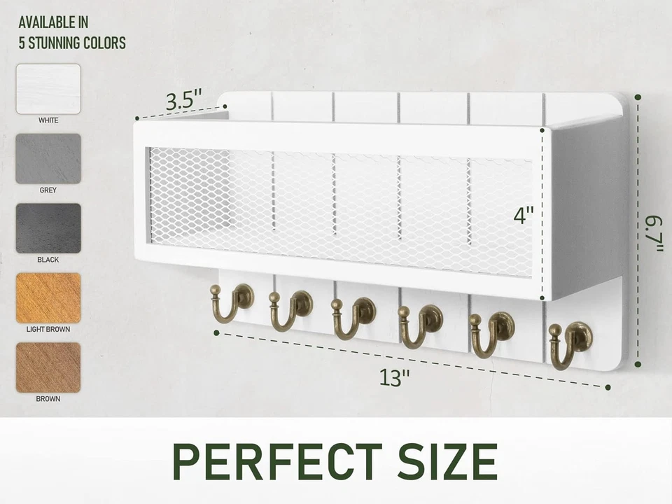 Farmhouse Key Holder Wall Mount Home with Mail Organizer with 6 Sturdy Key Hooks - Image 2 of 4