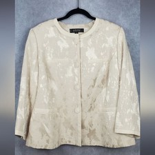 KASPER Cream Metallic Office Career 3/4 Sleeve Women Blazer Size 16W