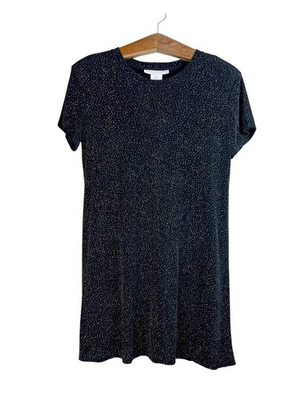 #ad #ad Jessica Holbrook Black Short Sleeve Glitter Sparkling Dress W Shoulder Pads $16.99