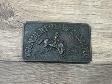 Vintage Wonderful Wyoming Belt Buckle Cowboy On Bucking Bronco