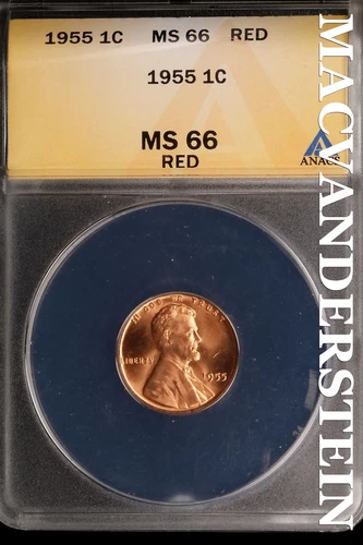 1955 Lincoln Wheat Cent - ANACS MS 66 Red - Scarce  No Reserve  #SLK692