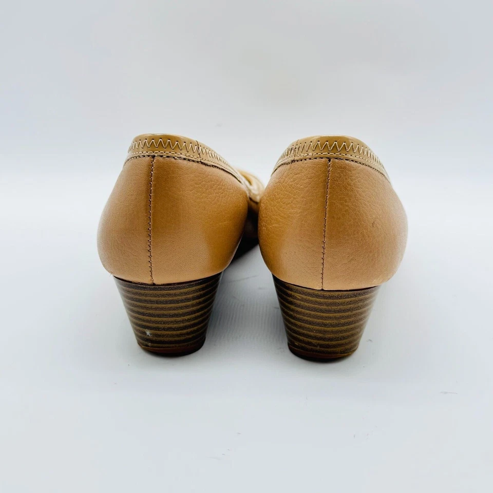 Sapatos femininos Cole Haan 7 marrom couro marrom bronzeado biqueira anabela sapatos de salto casuais - Imagem 4 de 4