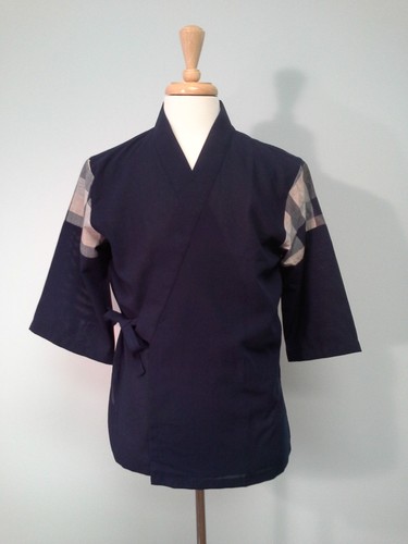 Happi coat, sushi coat, serving coat, Navy, Special Material, Shoulder Cotton P. - Picture 2 of 6