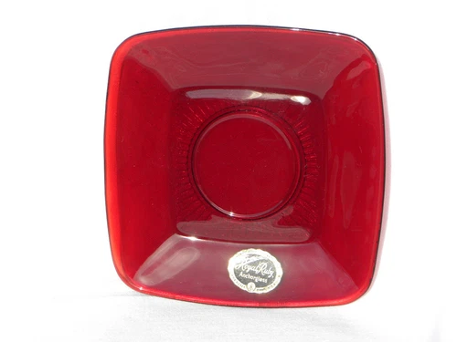 Vintage Anchor Hocking Royal Ruby Charm Square Saucer w/Original Label