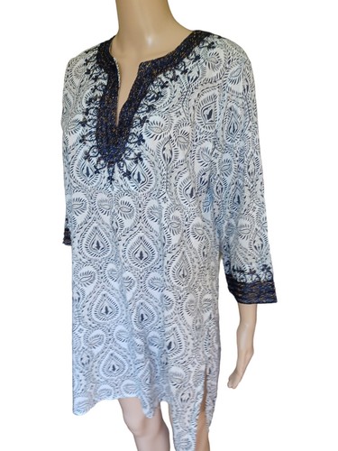 Roberta Roller Rabbit Womens Navy Cream Boho Tunic Top Embroidered SSmall - Picture 6 of 12