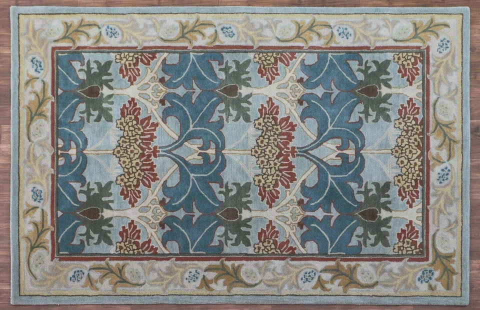 Alfombras de lana tradicionales hechas a mano estilo antiguo de pelo bajo William Morris Foto 2 de 4