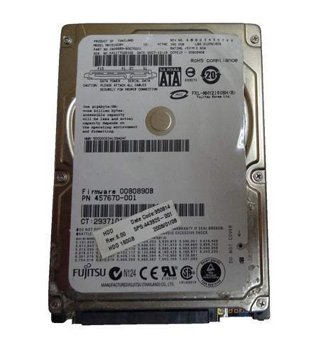 160 GB SATA FUJITSU MHY2160BH S/N: K411T7C2ED3E  2,5 " #NFP1113