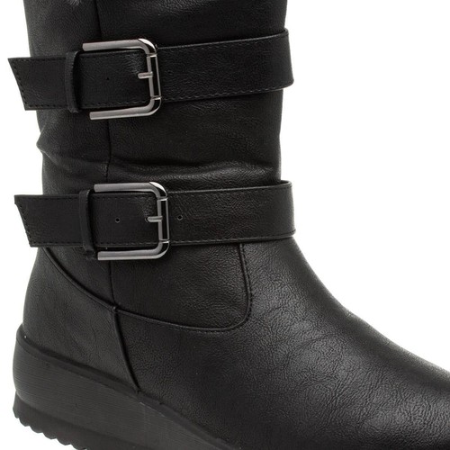 Softlites Womens Boots Black Zip Up Faux Fur Lined Calf Boot shoezone